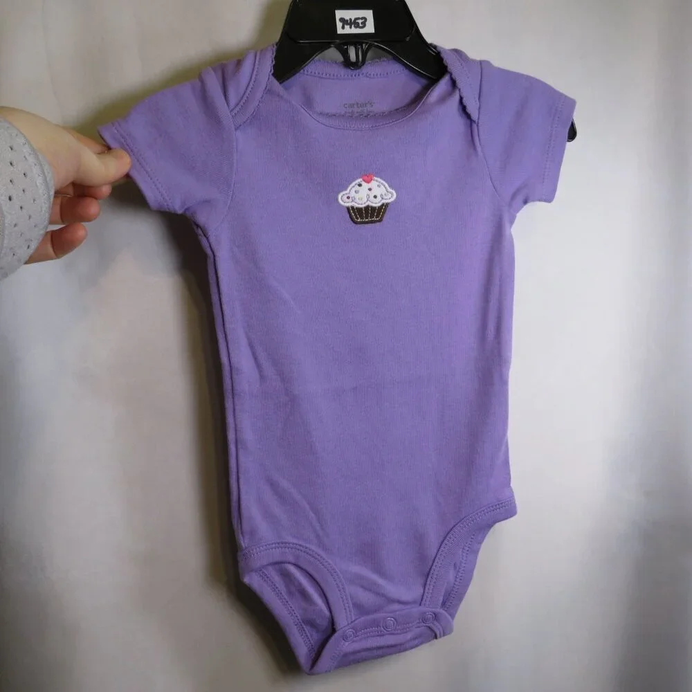 Baby Purple Cupcake embroidered bodysuit 6mts 100% cotton